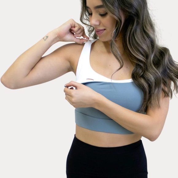 Sexy Mama Maternity Strap Back Ultra-Support Sports Bra Blue & White sz 34-36 - Picture 3 of 10